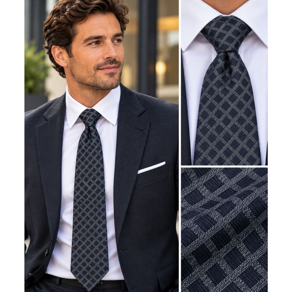 Kenneth Cole Collection Tie Mens One Size Gray Silk Geometric Woven Necktie